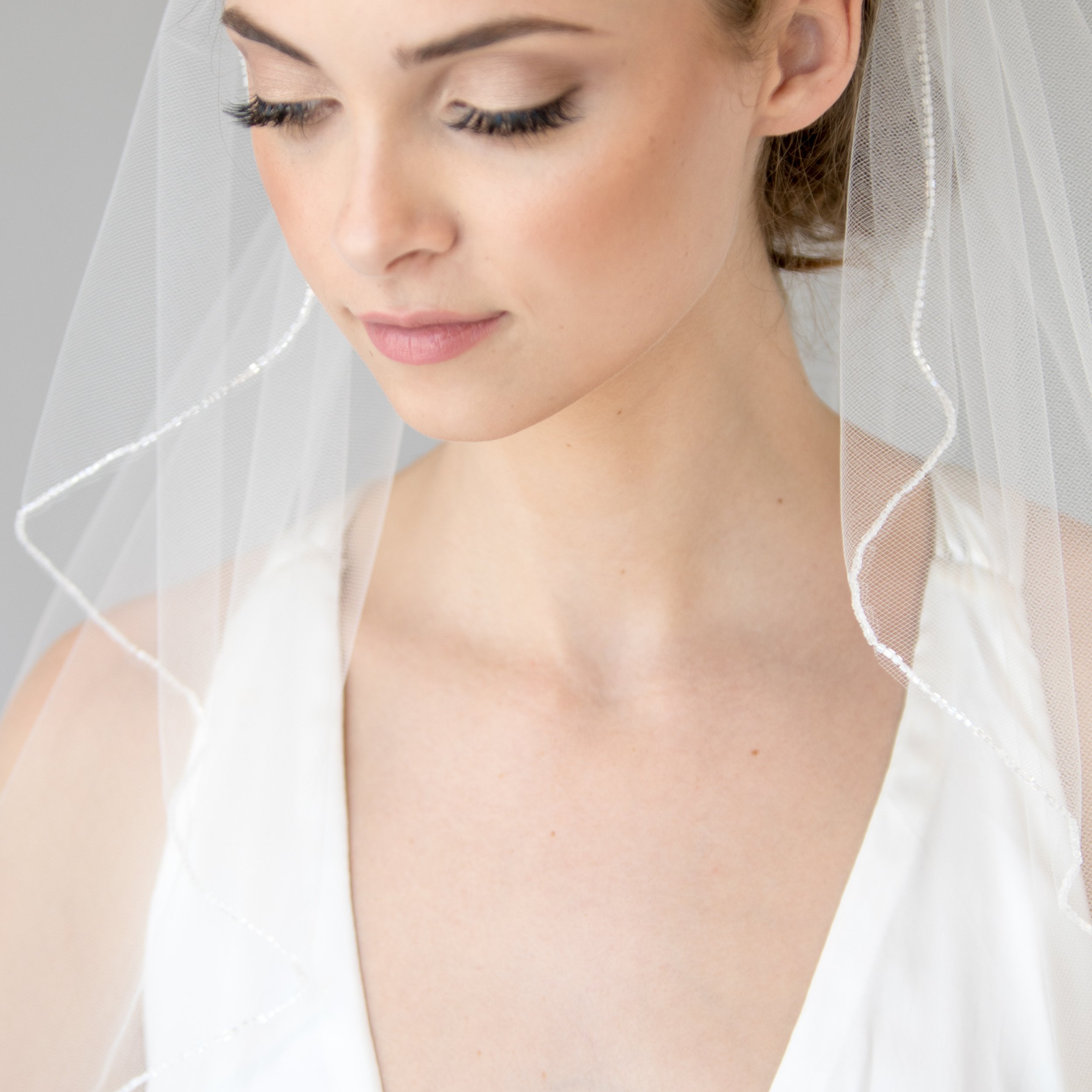 Sparkle bugle bead trimmed angel wing cut Claudia bridal veil by